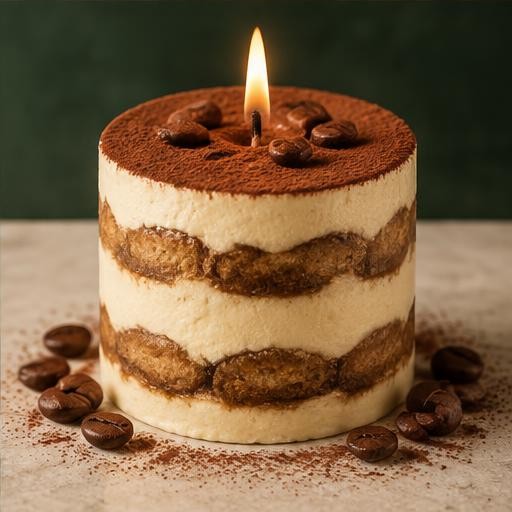 Gourmet edible candle: layered tiramisu